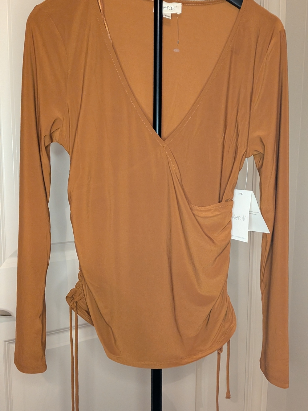 meraki Rust-Brown Long Sleeve Wrap Top